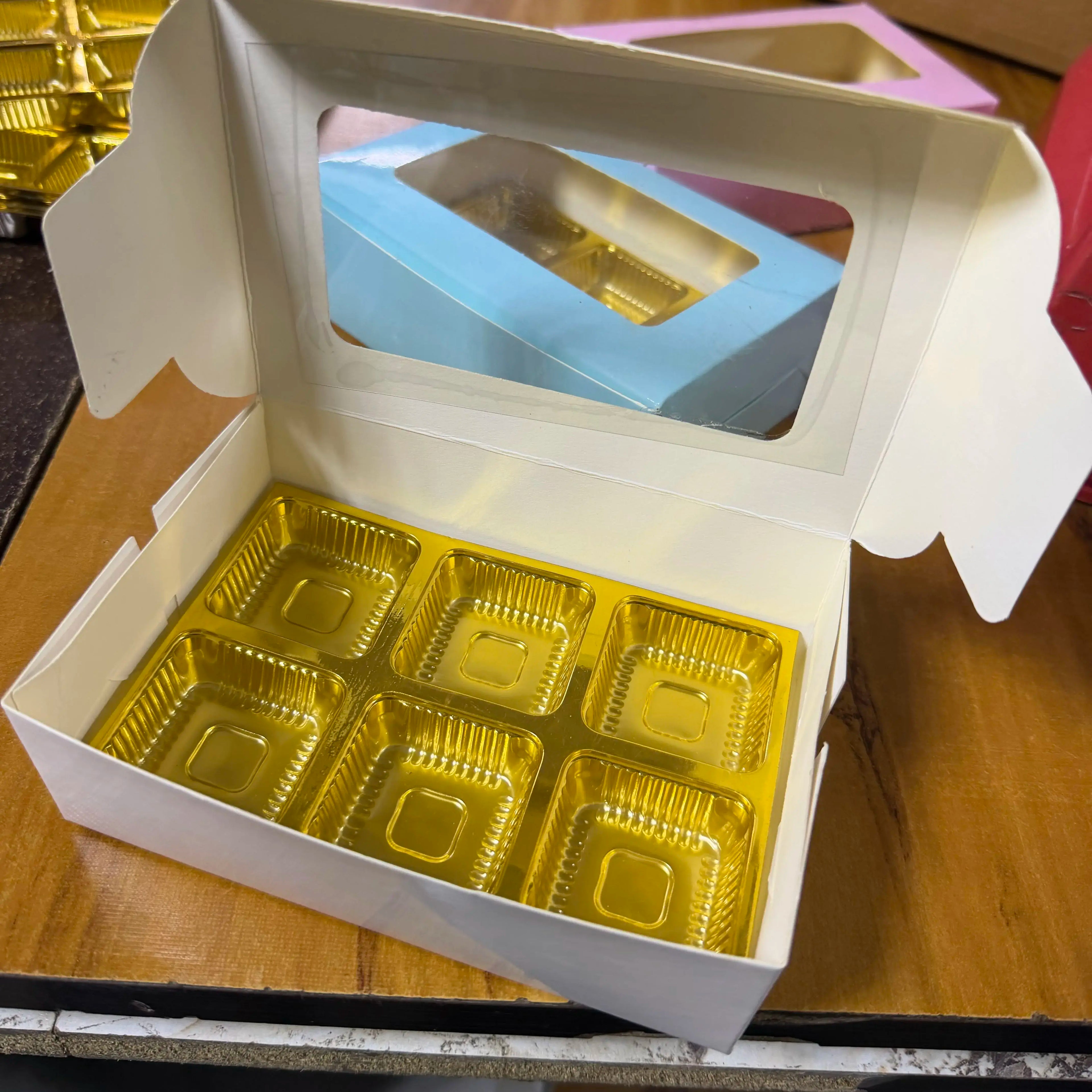 6 cavity ladoo box 25 pc with gold cavity