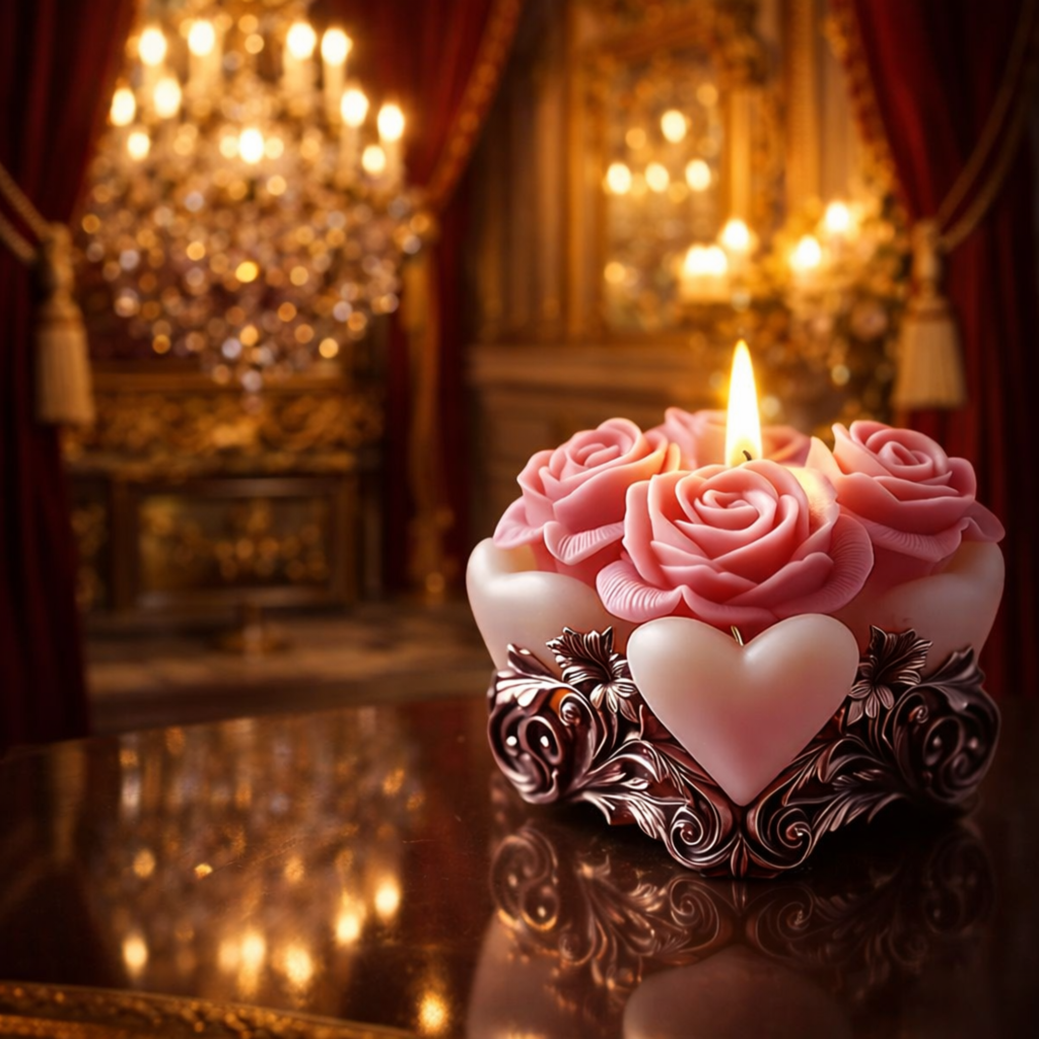 Luxury Pink Rose Heart Candle Mold