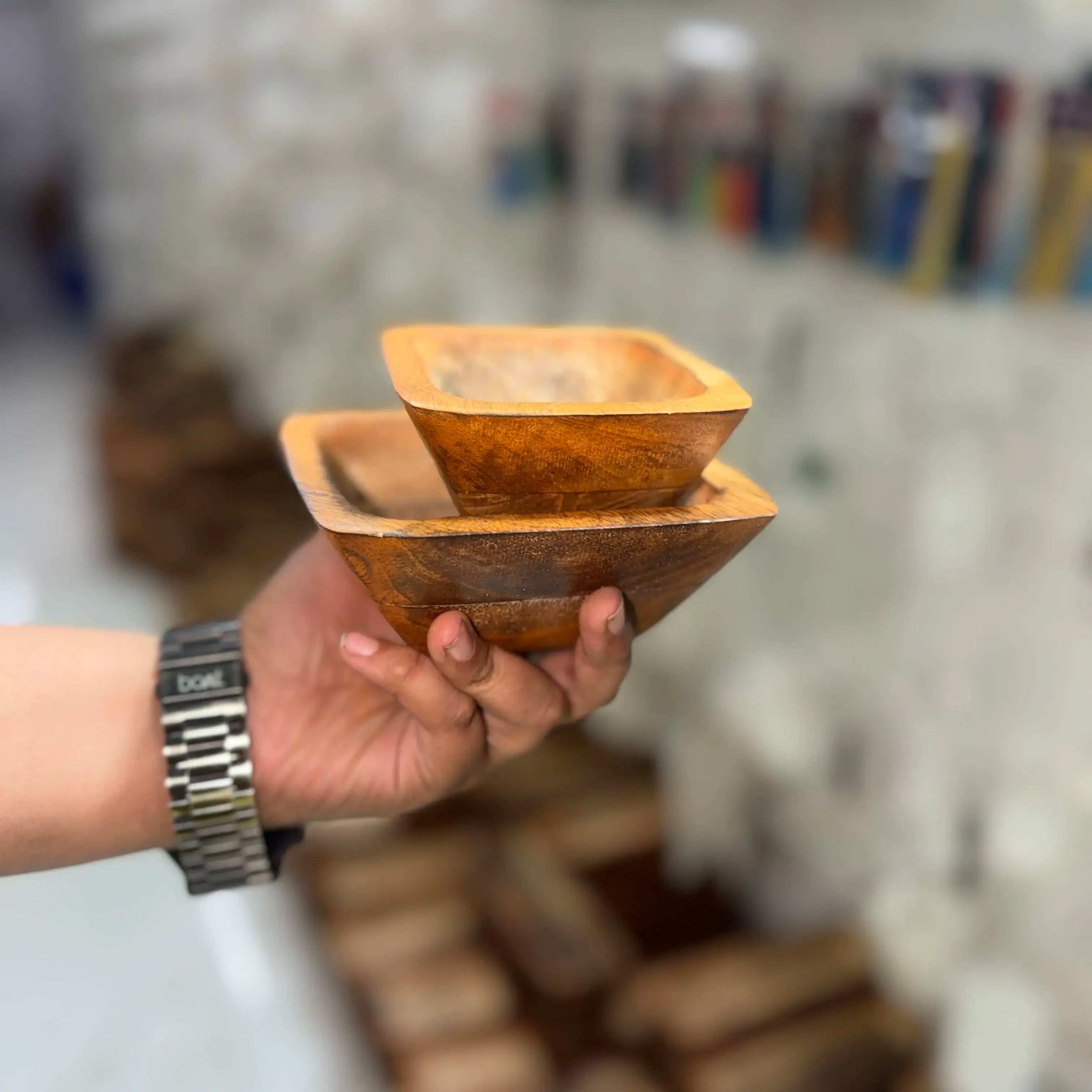 Square wooden bowl for candle making
