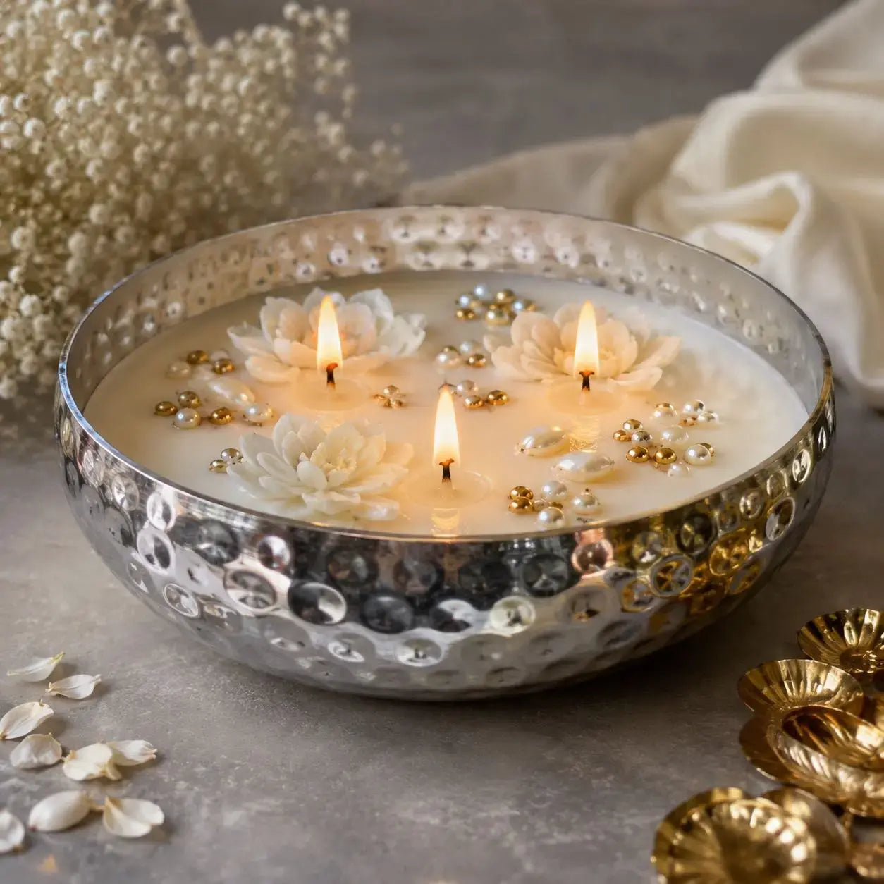 Silver 8 inch lotus bowl