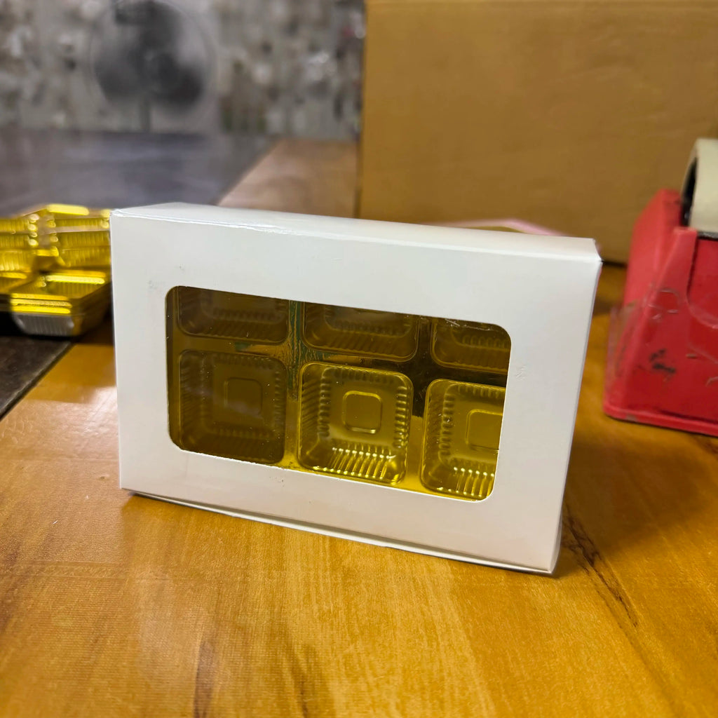 6 cavity ladoo box 25 pc with gold cavity