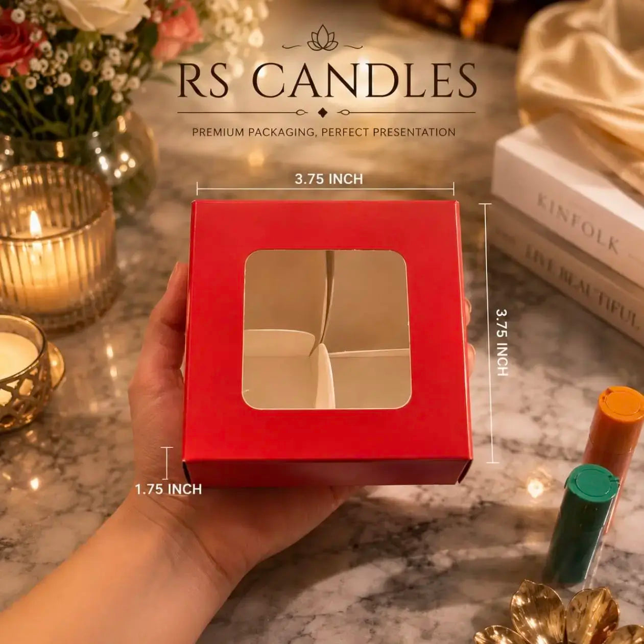 Red 25 laddu box 3.75-3.75-1.75 inch