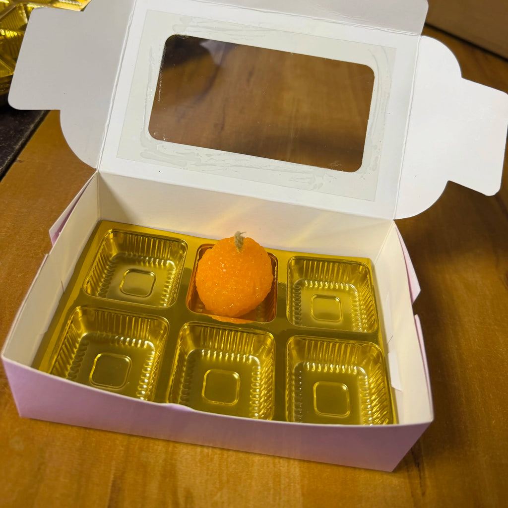 6 cavity ladoo pink box with gold cavity25 pc