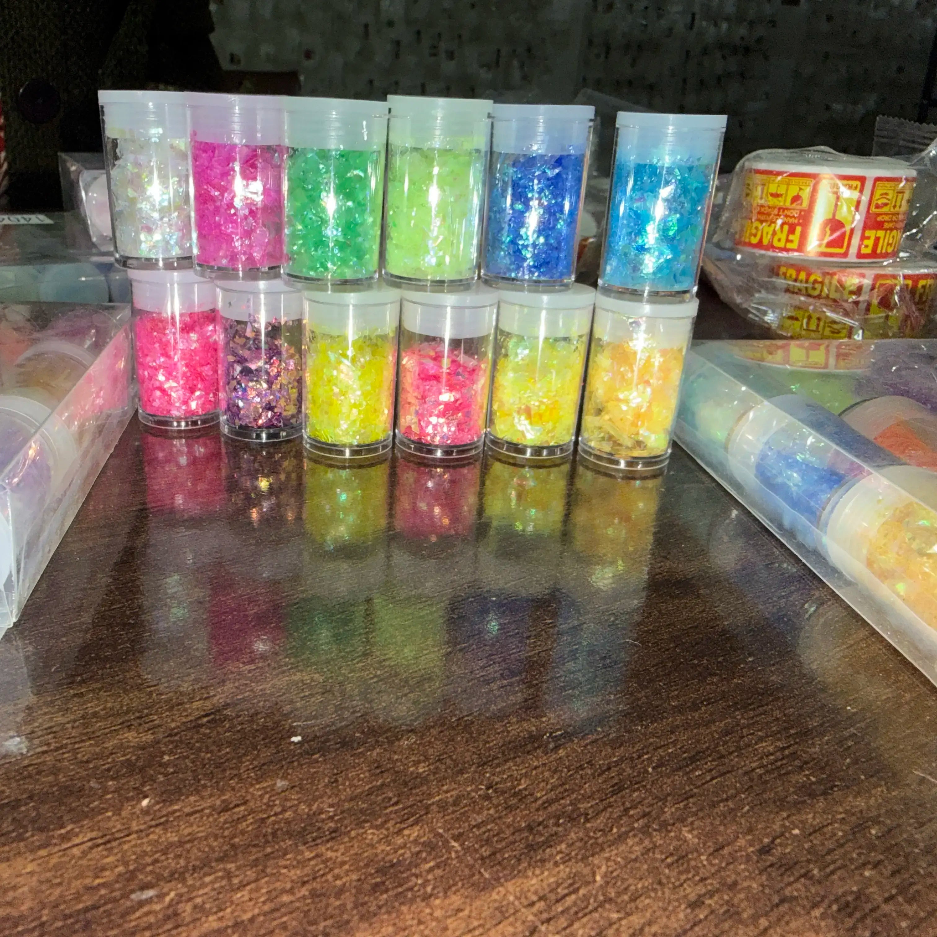 12 pc colour flakes mini bottles for decoration