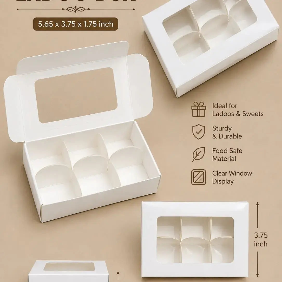 White 25 pc box 6 cavity laddoo box