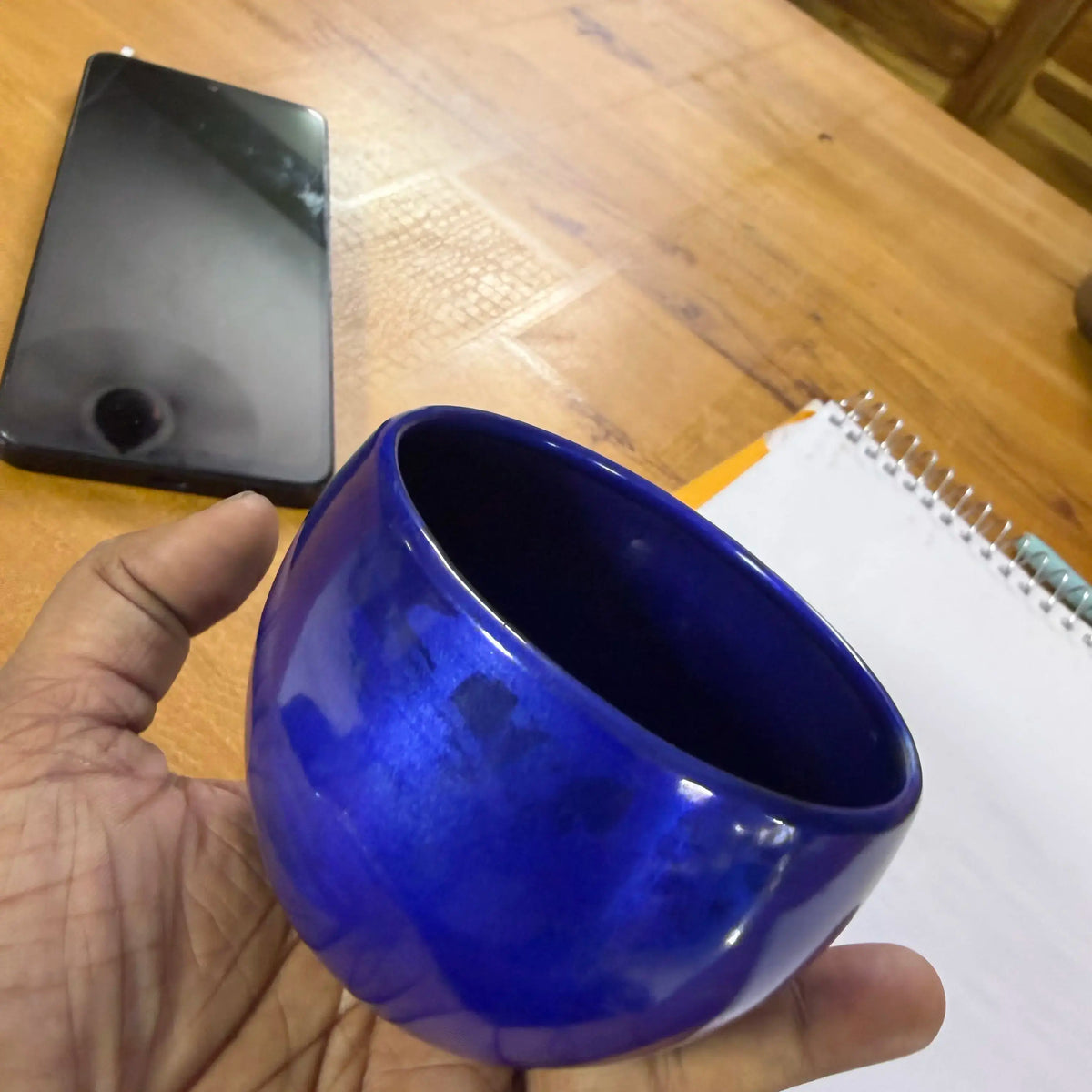 Blue bowl for making evil eye candle metal urli