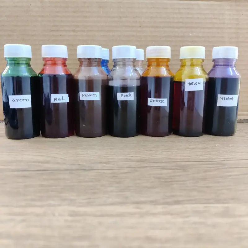 10 colour set 50ml each (BLUE RED PINK ORANGE YELLOW GREEN BROWN BLACK PURPLE TORQUISE )