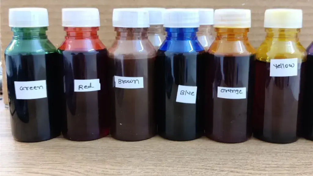 10 colour set 50ml each (BLUE RED PINK ORANGE YELLOW GREEN BROWN BLACK PURPLE TORQUISE )